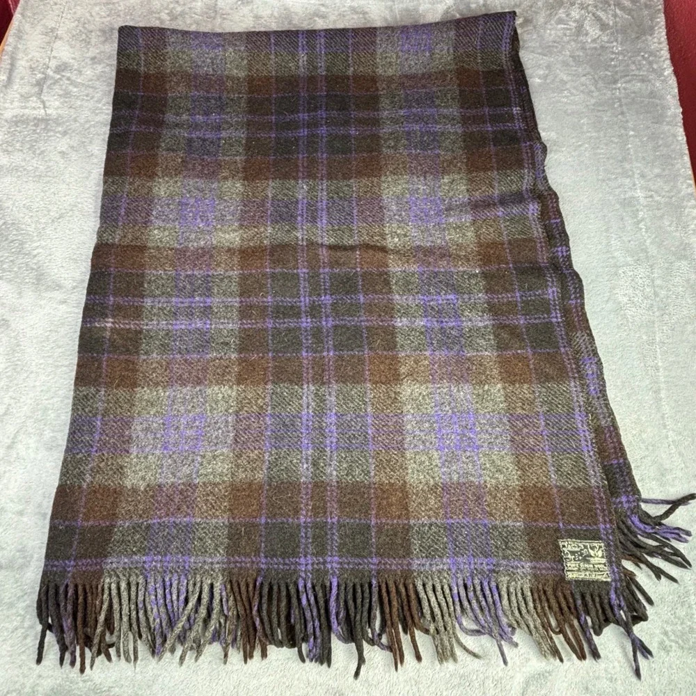 Oregon City Woolen Mills Blanket  54x72 Purple Brown Plaid Pure Virgin Wool